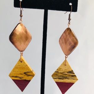 Handmade Diamond Shape Dangle Wood Earrings